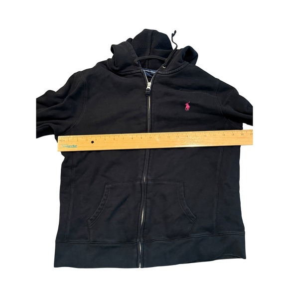 Polo Ralph Lauren Womens Black Zip Up Hoodie Full Zip Pink Pony Logo Size XL - Picture 3 of 4